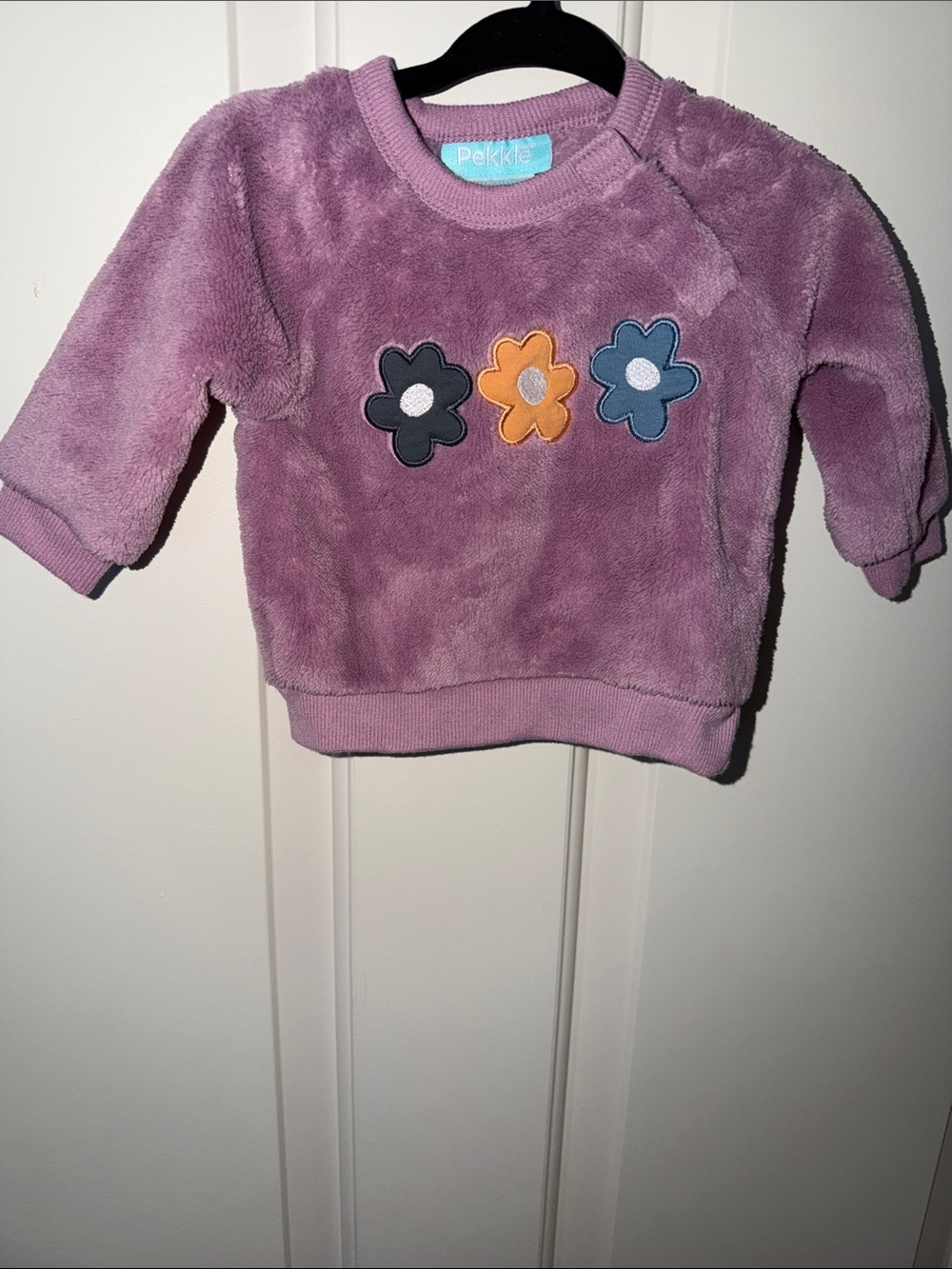 Pekkle Plush Purple Flower Pullover Hoodie for Kids